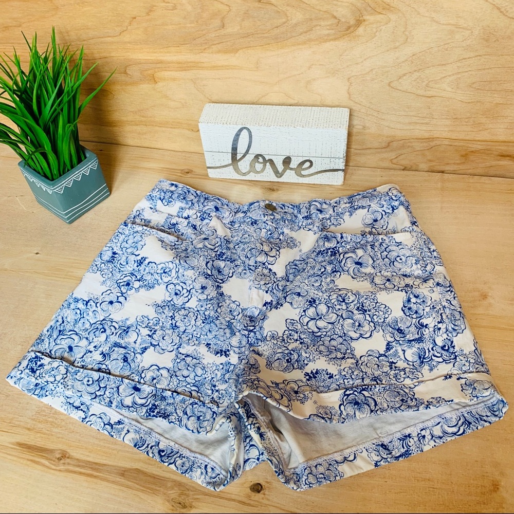American apparel hi rise floral blue shorts